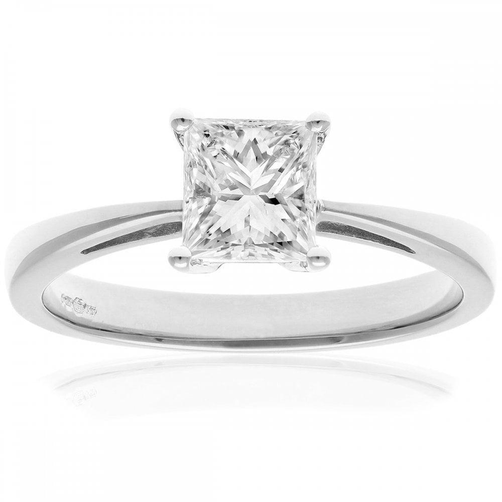 Platinum Engagement Ring, J/I Certified 1ct Diamond, Princess Cut