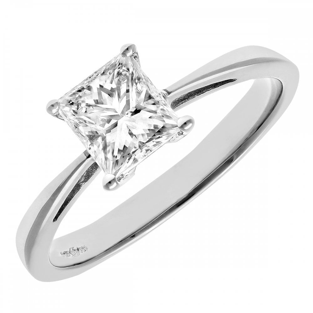 Platinum Engagement Ring, J/I Certified 1ct Diamond, Princess Cut