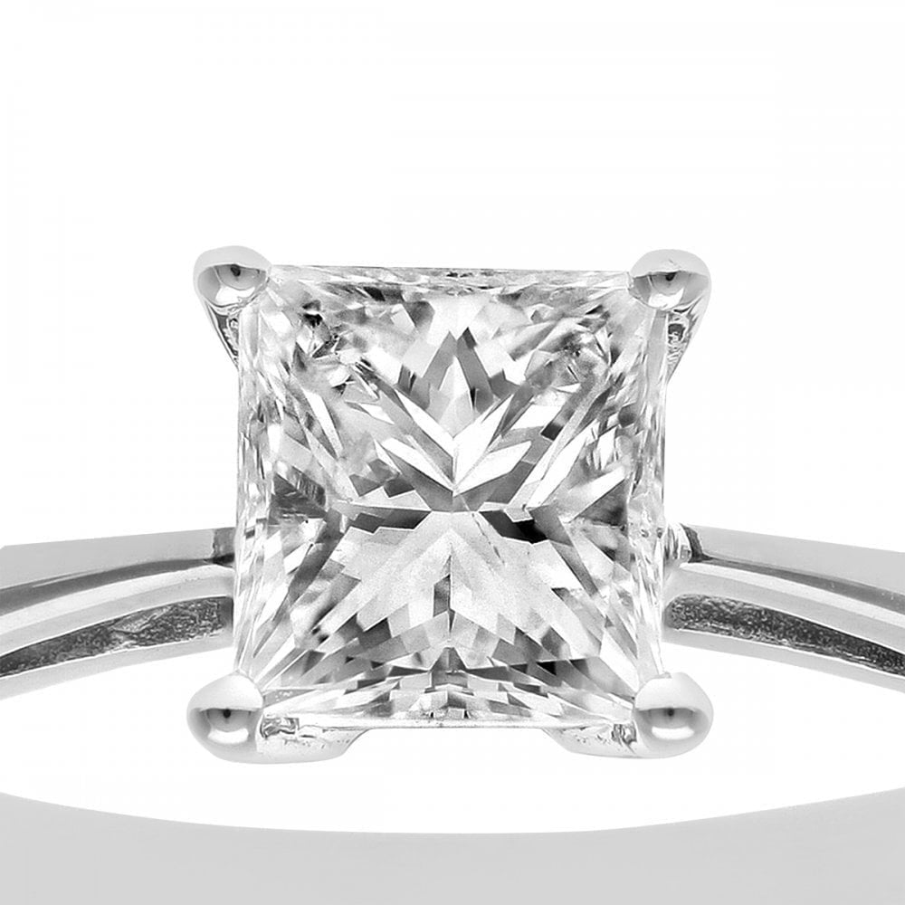Platinum Engagement Ring, J/I Certified 1ct Diamond, Princess Cut