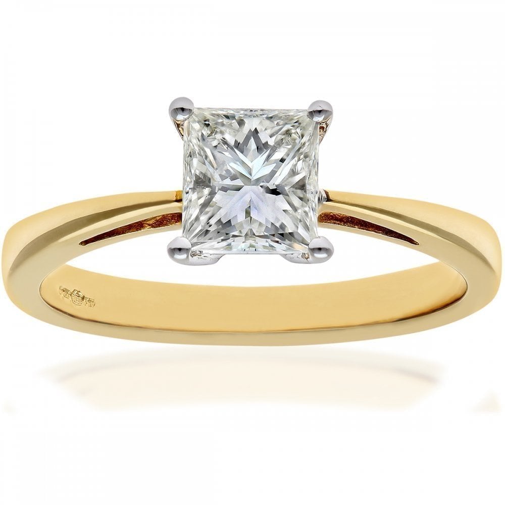 18ct Yellow Gold Engagement Ring, J/I Certified 1ct Diamond, Princess Cut