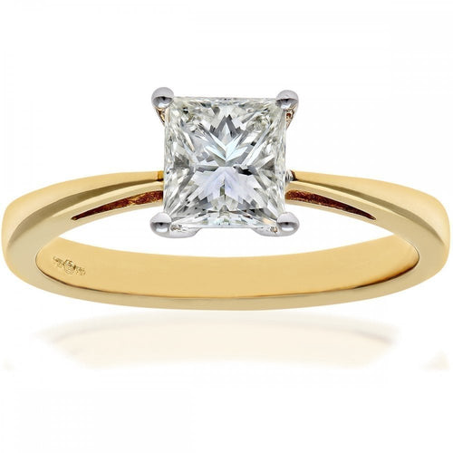 18ct Yellow Gold Engagement Ring, J/I Certified 1ct Diamond, Princess Cut