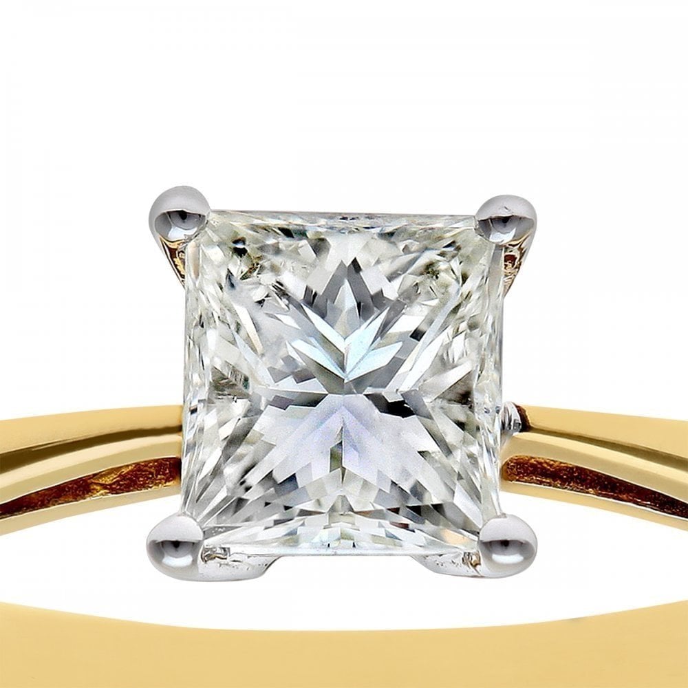 18ct Yellow Gold Engagement Ring, J/I Certified 1ct Diamond, Princess Cut