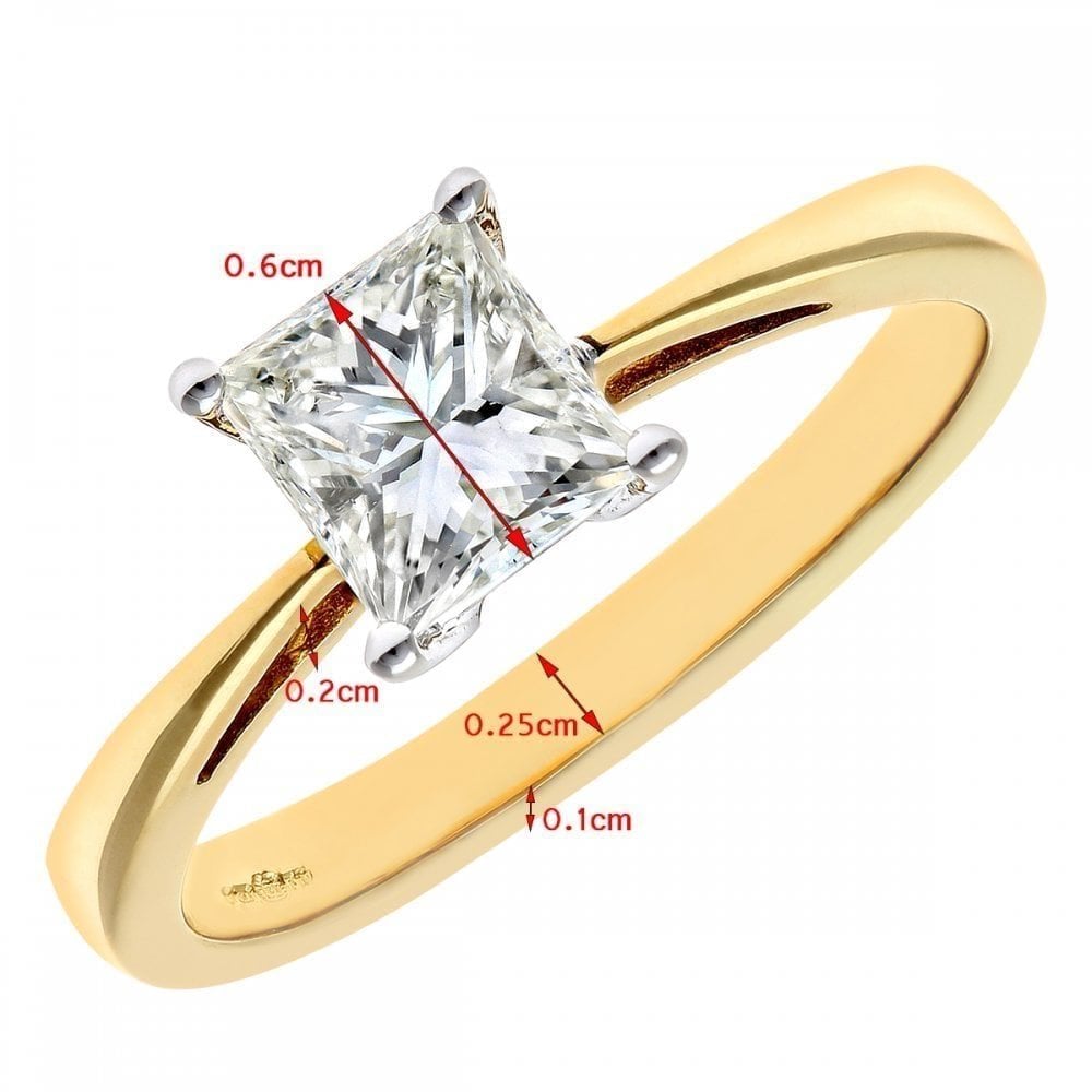 18ct Yellow Gold Engagement Ring, J/I Certified 1ct Diamond, Princess Cut