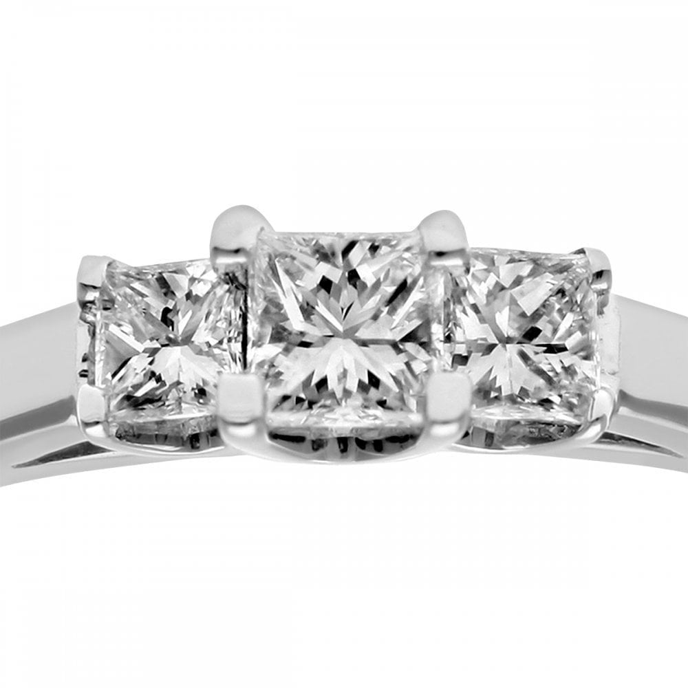 18ct White Gold Trilogy Ring, J/I Certified 0.33ct Diamonds, Princess Cut