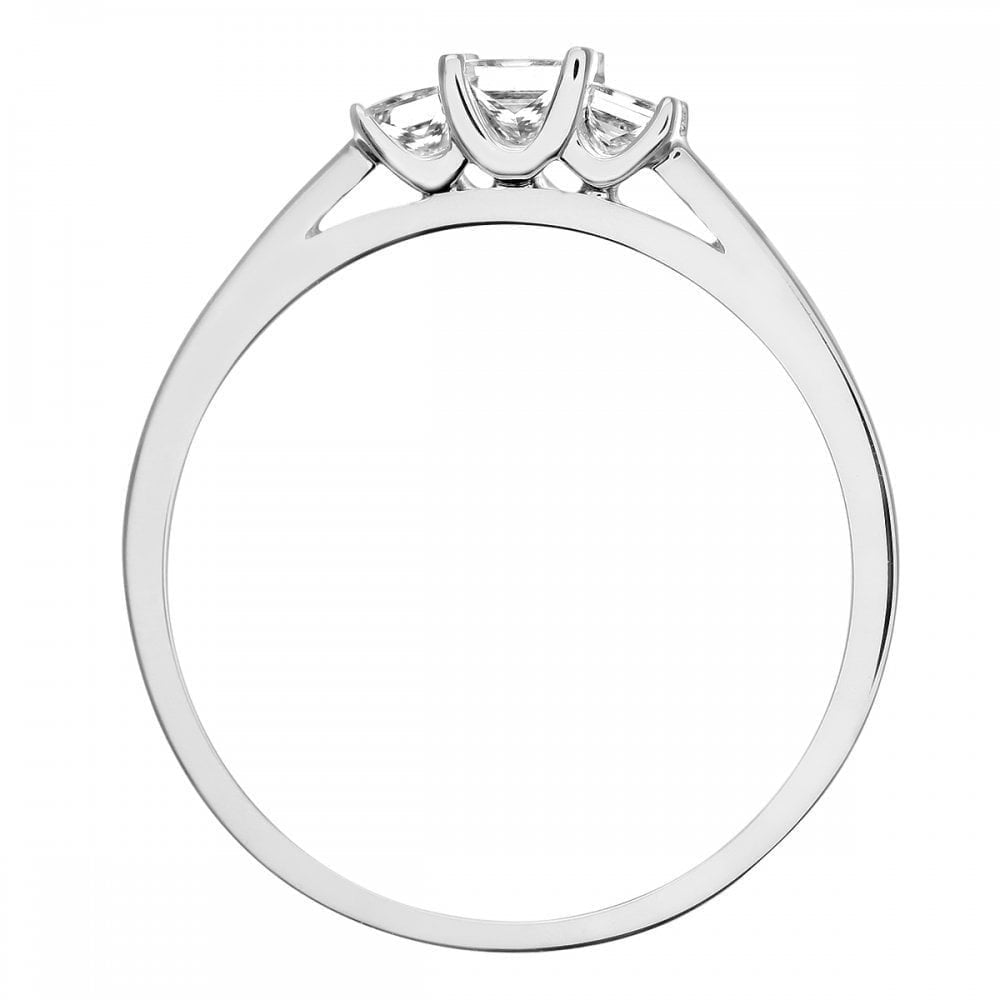 18ct White Gold Trilogy Ring, J/I Certified 0.33ct Diamonds, Princess Cut