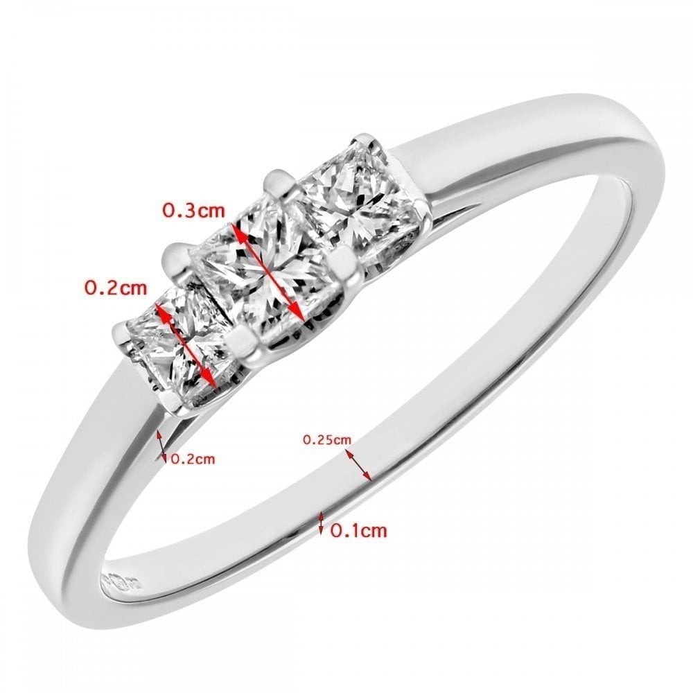 18ct White Gold Trilogy Ring, J/I Certified 0.33ct Diamonds, Princess Cut
