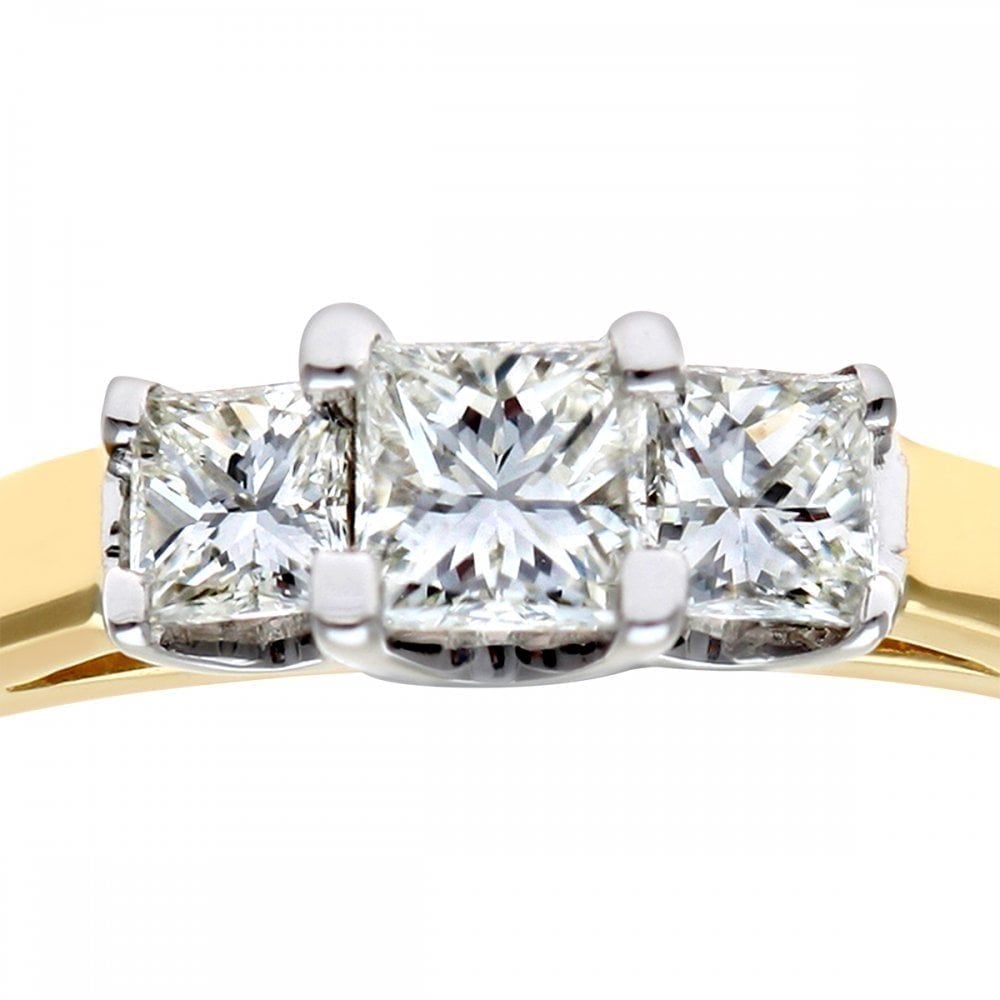 18ct Yellow Gold Trilogy Ring, J/I Certified 0.33ct Diamonds, Princess Cut