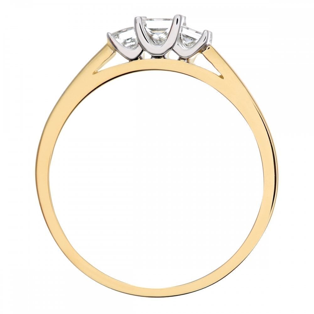 18ct Yellow Gold Trilogy Ring, J/I Certified 0.33ct Diamonds, Princess Cut