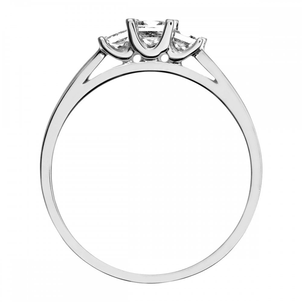 Platinum Trilogy Ring, J/I Certified 0.50ct Diamonds, Princess Cut