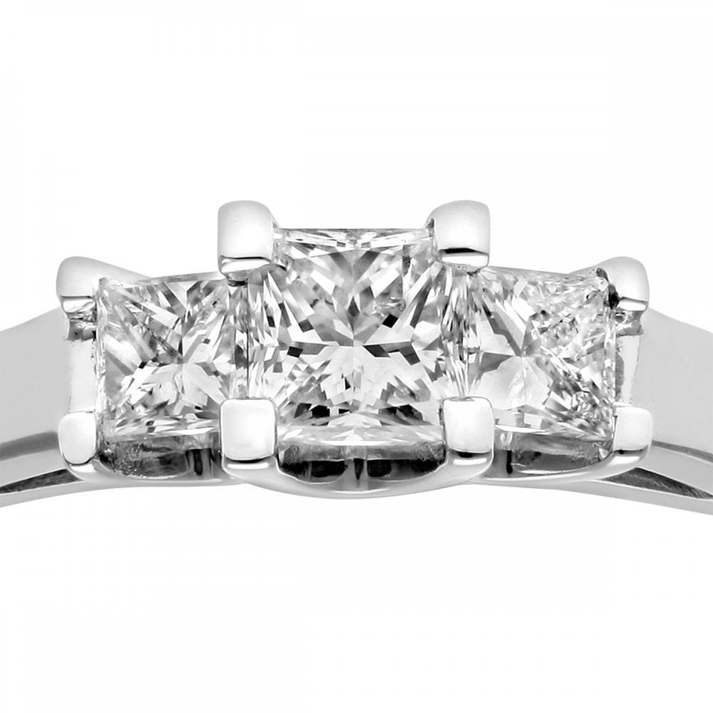 18ct White Gold Trilogy Ring, J/I Certified 0.50ct Diamonds, Princess Cut