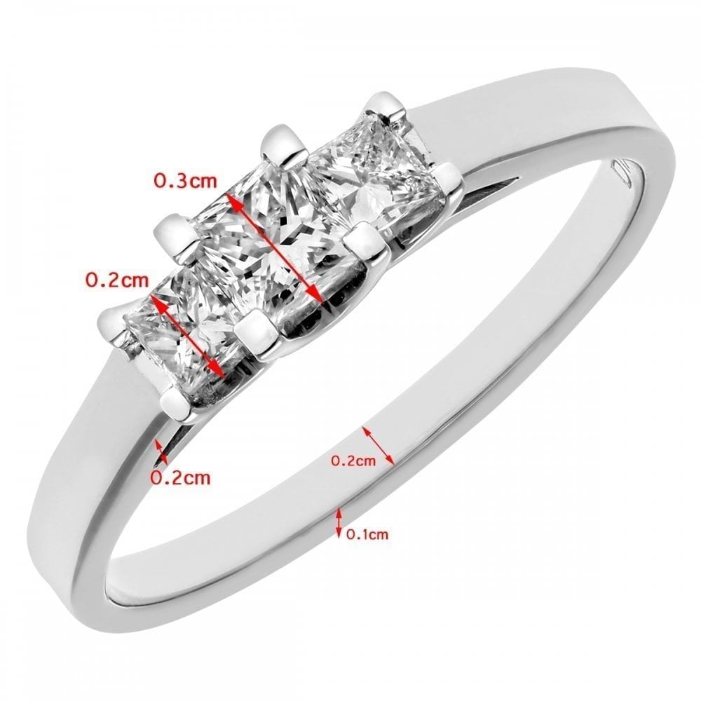 18ct White Gold Trilogy Ring, J/I Certified 0.50ct Diamonds, Princess Cut