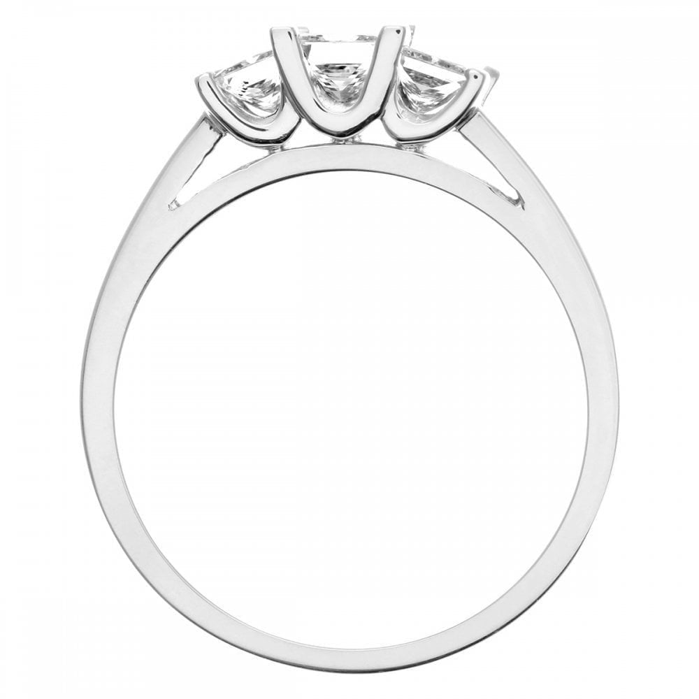 Platinum Trilogy Ring, J/I Certified 0.75ct Diamonds, Princess Cut