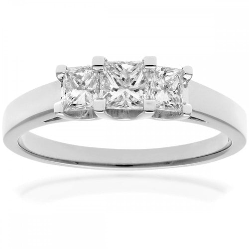 18ct White Gold Trilogy Ring, J/I Certified 0.75ct Diamonds, Princess Cut