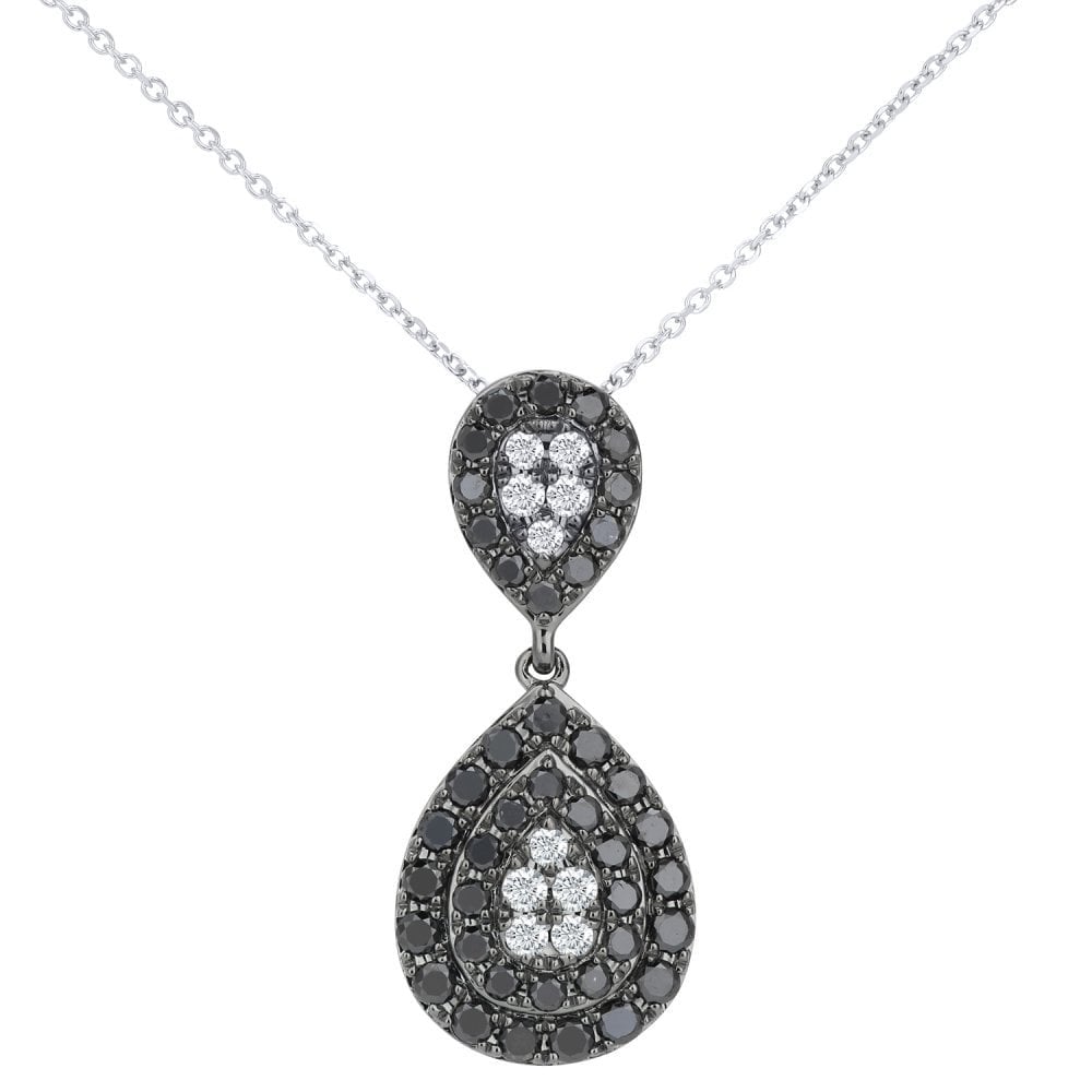 9ct White Gold 0.55 Carat Natural Black and White Diamond Drip Necklace