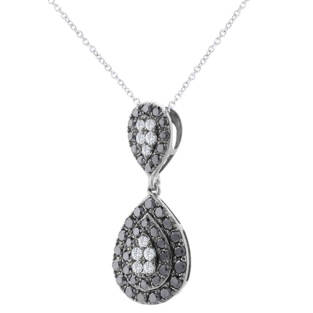 9ct White Gold 0.55 Carat Natural Black and White Diamond Drip Necklace