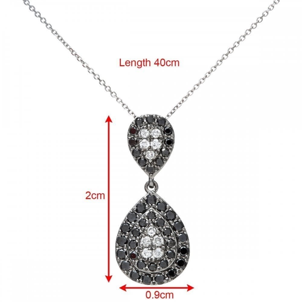 9ct White Gold 0.55 Carat Natural Black and White Diamond Drip Necklace