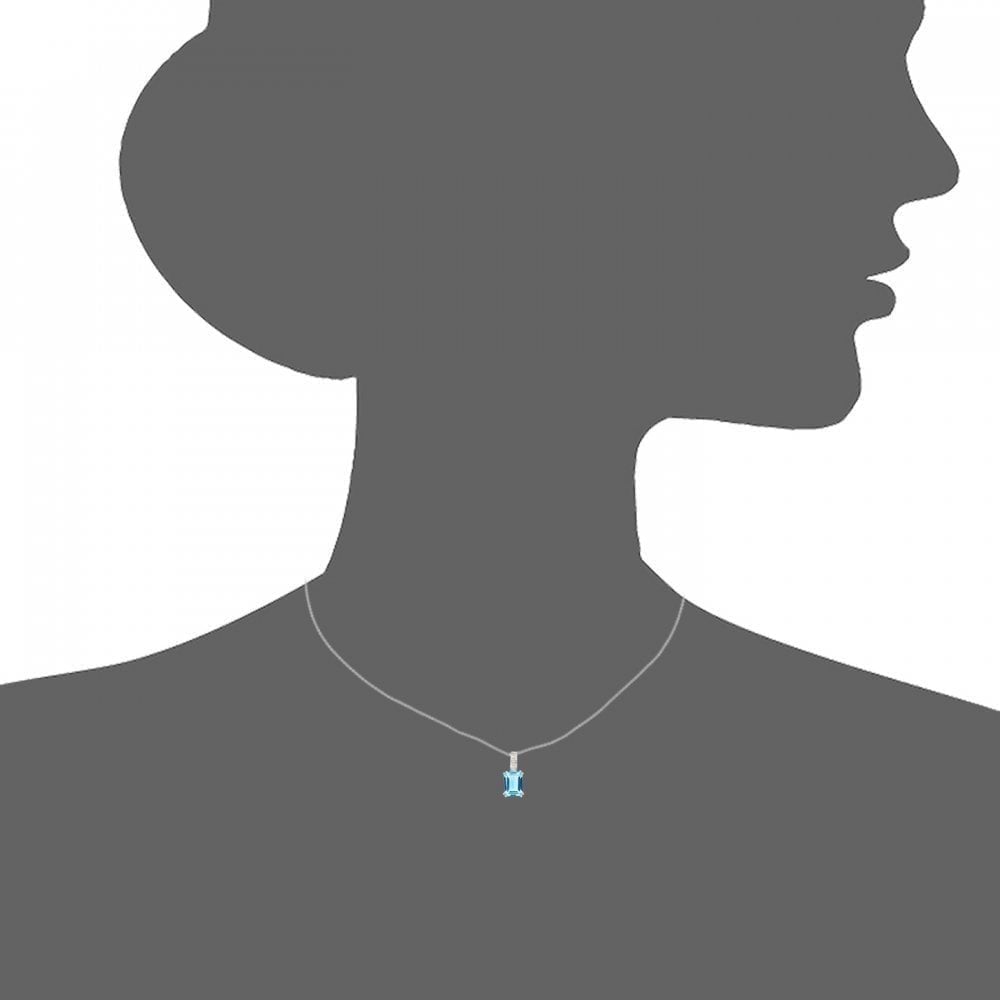 Swiss Blue Topaz and Diamond Solitaire Necklace in 9ct White Gold