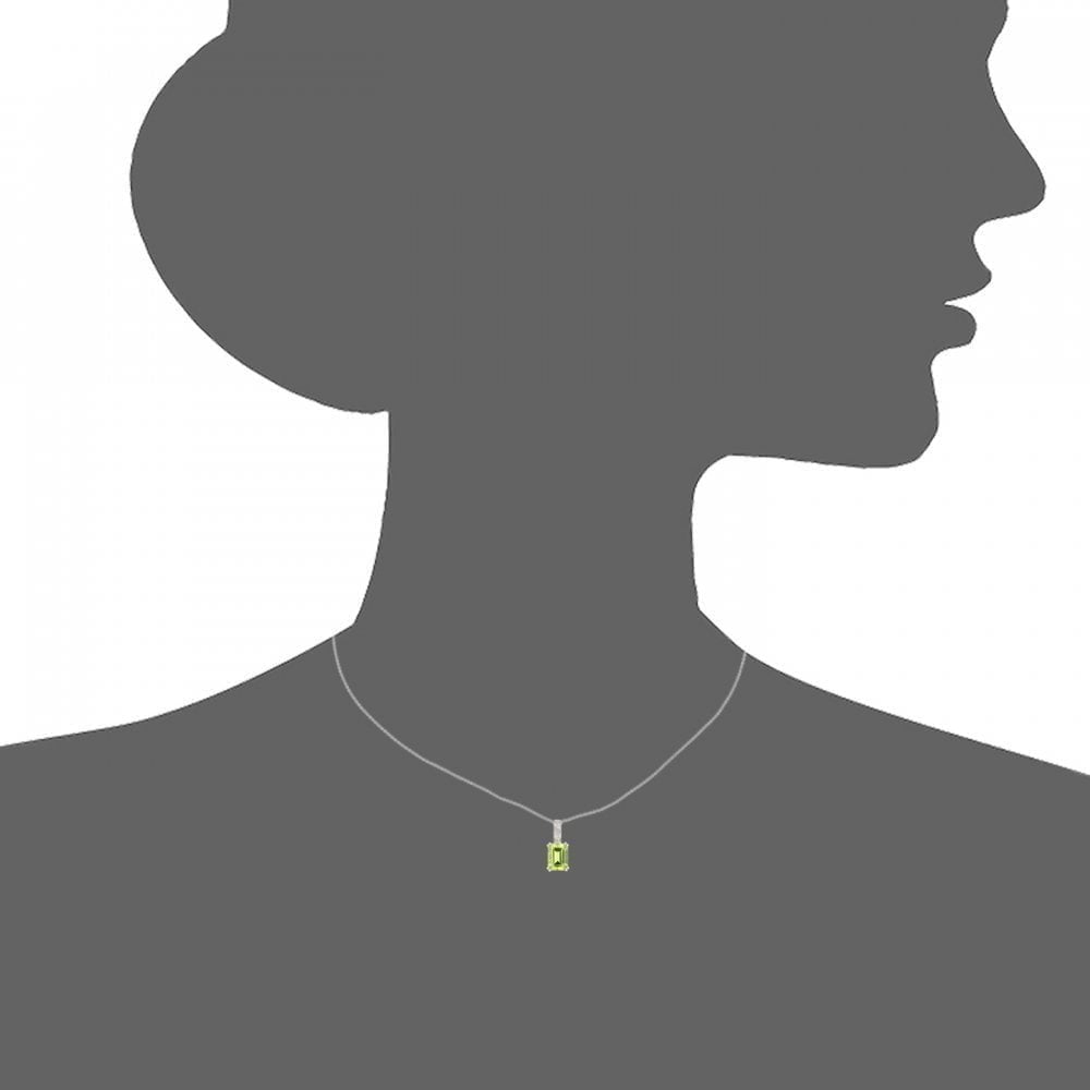 9ct White Gold Octagon Peridot and Diamond Pendant Necklace