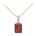 9ct Yellow Gold Octagon Garnet and 0.02ct Diamond Pendant Necklace