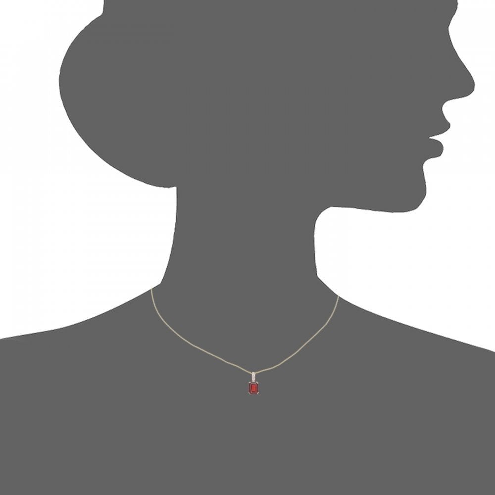 9ct Yellow Gold Octagon Garnet and 0.02ct Diamond Pendant Necklace