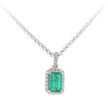 Emerald Halo Necklace 18ct White Gold | Prime Jewellery