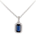 Blue Sapphire Halo Necklace 18ct White Gold | Prime Jewellery