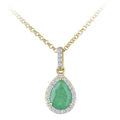 18ct Yellow Gold 0.60ct Pear Emerald & Diamond Cluster Pendant Necklace