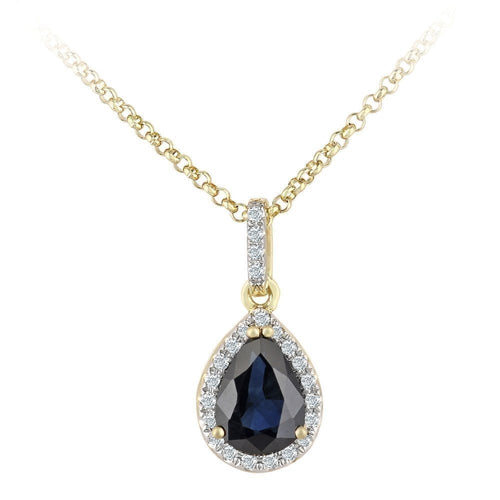 Blue Sapphire Halo Necklace 18ct Yellow Gold | Prime Jewellery