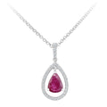 18ct White Gold Pear Ruby and 0.10ct Diamond Teardrop Pendant Necklace