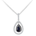 0.85 Ct Pear Natural Blue Sapphire and Diamond Drop Halo Necklace with Chain in 18ct White Gold Size 16 Inches