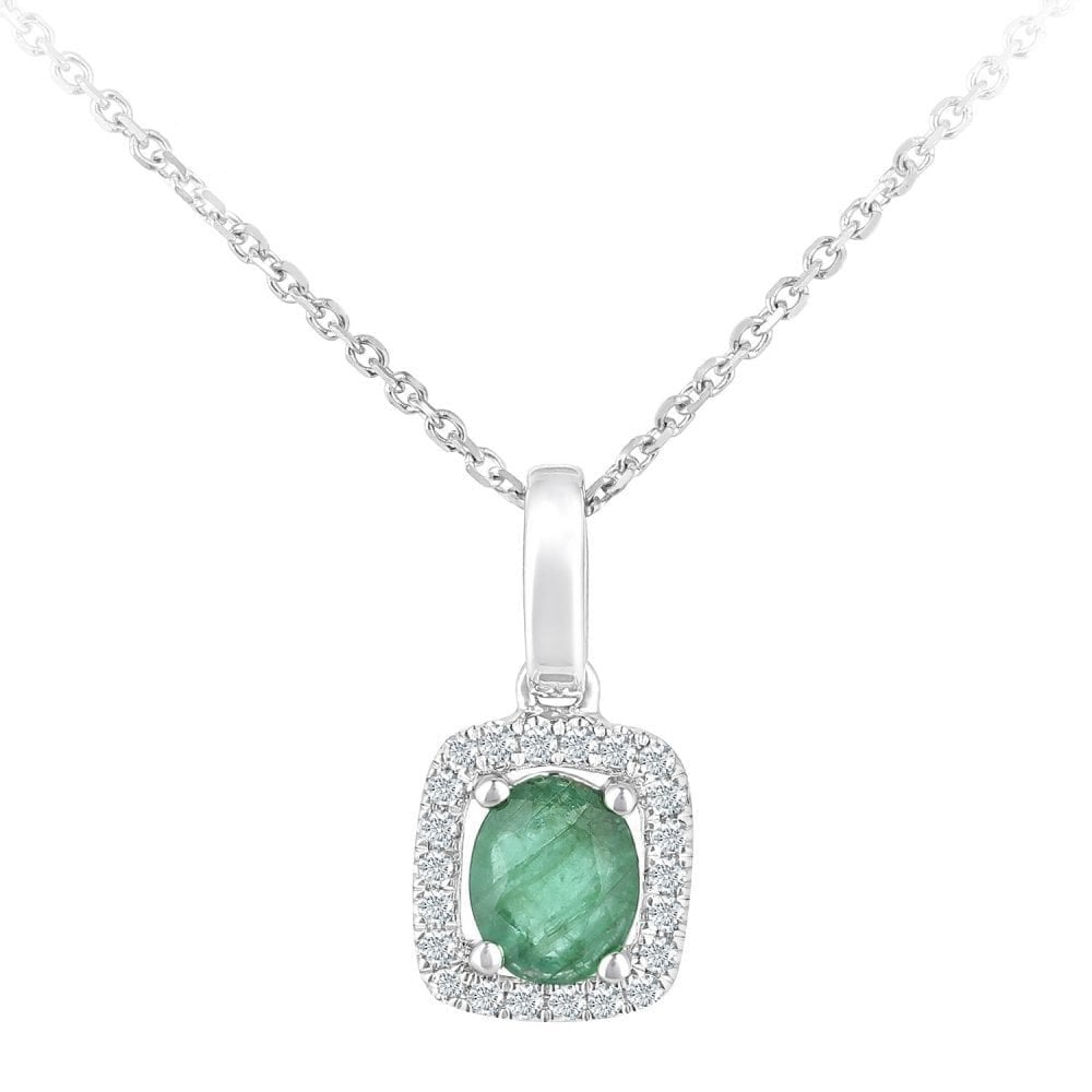 Emerald Cluster Necklace 9ct White Gold | Prime Jewellery