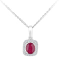 9ct White Gold Oval Ruby and 0.05ct Diamond Cluster Pendant Necklace