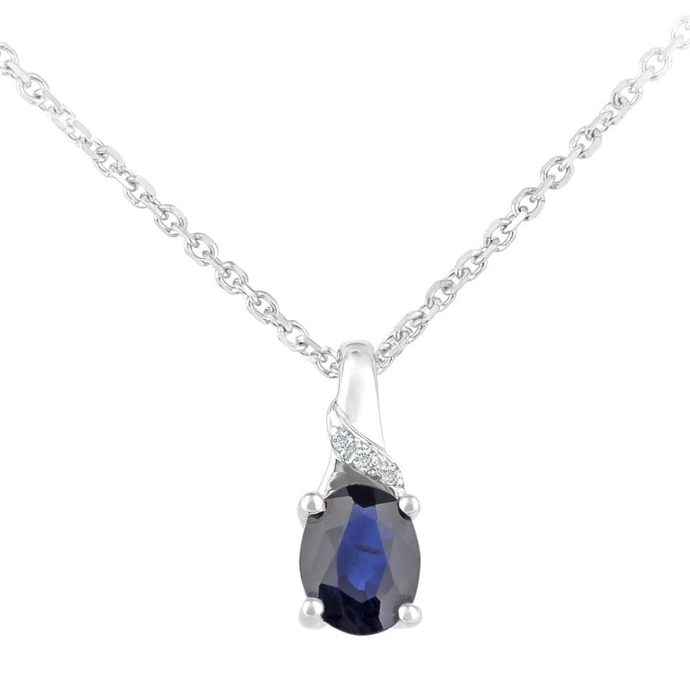 0.51 Ct Oval Natural Blue Sapphire and Diamond Solitaire Necklace with Chain in 9ct White Gold Size 16 Inches