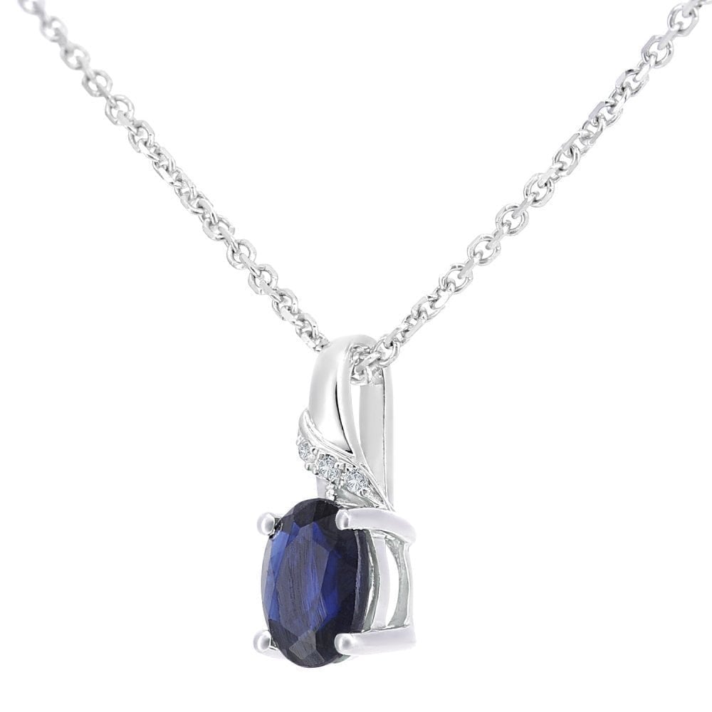 0.51 Ct Oval Natural Blue Sapphire and Diamond Solitaire Necklace with Chain in 9ct White Gold Size 16 Inches