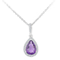9ct White Gold Amethyst and Diamond Teardrop Pendant Necklace