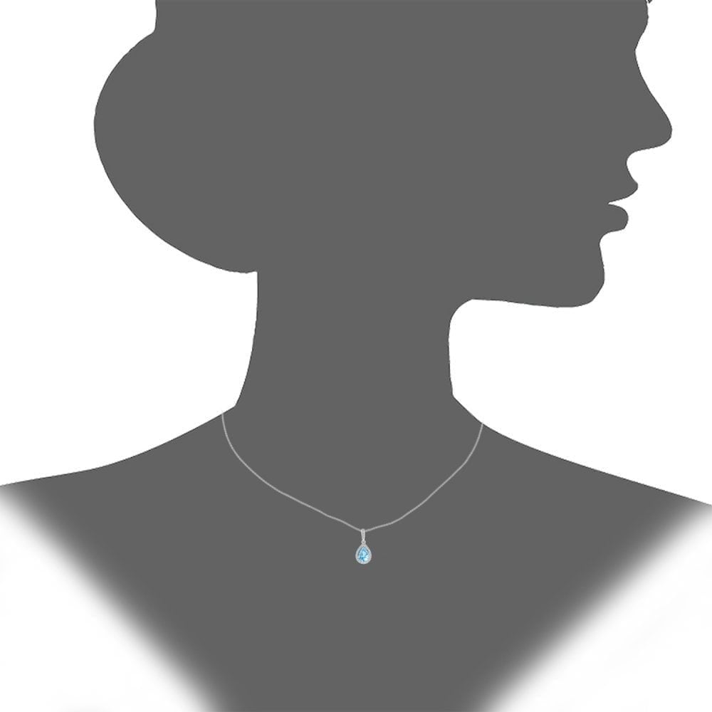9ct White Gold Sky Blue Topaz and Natural Diamond Halo Pear Necklace with Gold Chain