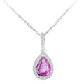9ct White Gold Created Pink Sapphire and Diamond Teardrop Pendant Necklace