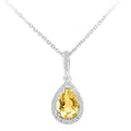 Pear Citrine and Diamond Halo Necklace with Chain in 9ct White Gold