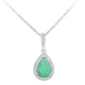 9ct White Gold 0.60ct Pear Emerald & Diamond Teardrop Pendant Necklace