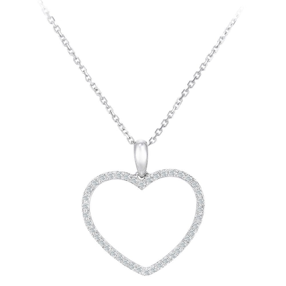 9ct White Gold Natural Diamond Open Heart Necklace