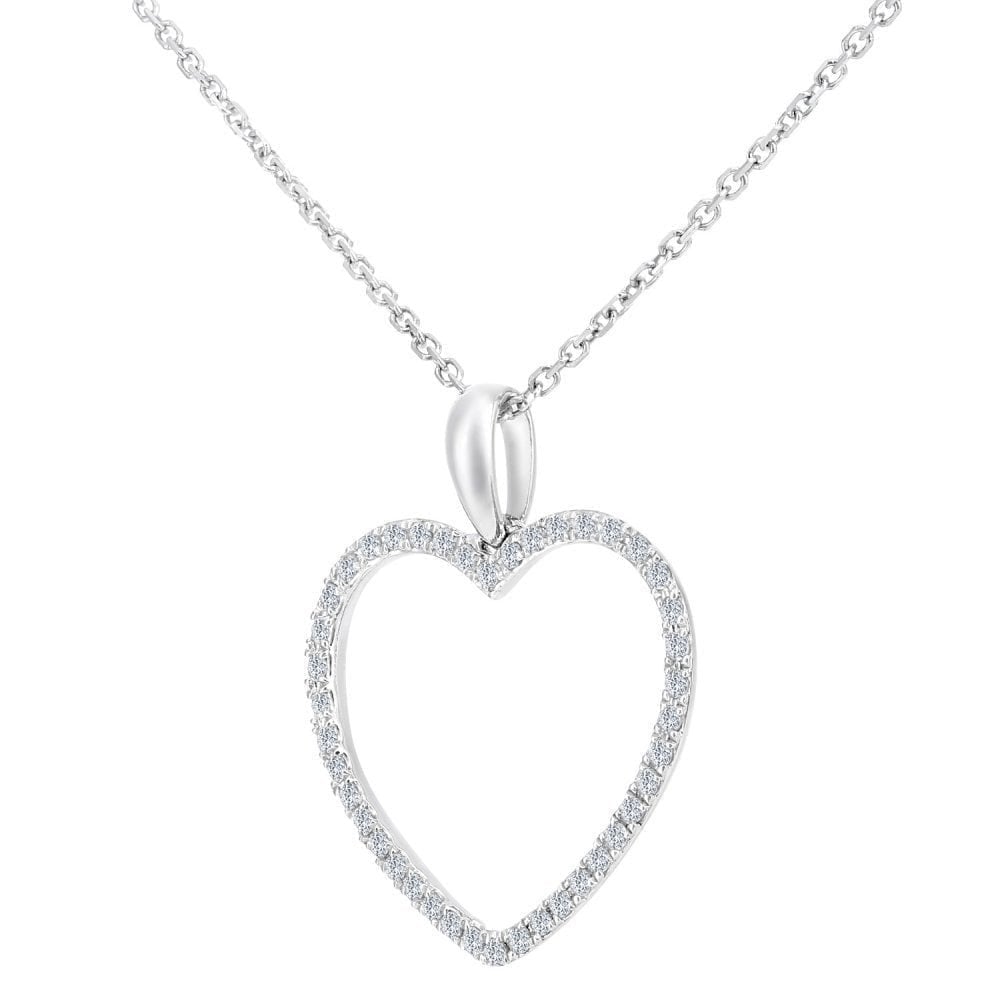 9ct White Gold Natural Diamond Open Heart Necklace