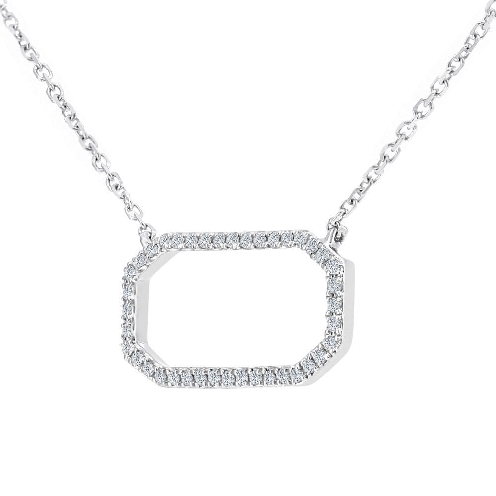 9ct White Gold Natural Diamond Octagon Necklace