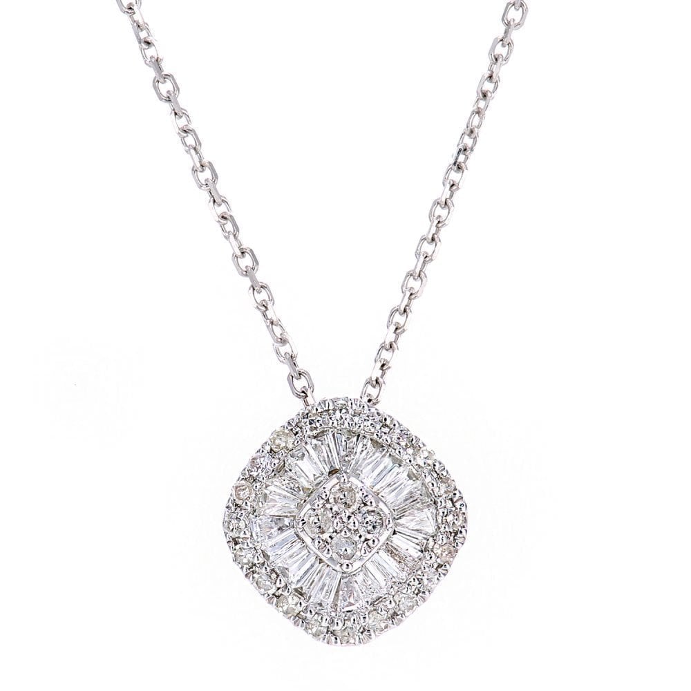 Diamond Cluster Necklace 18ct White Gold | Prime Jewellery