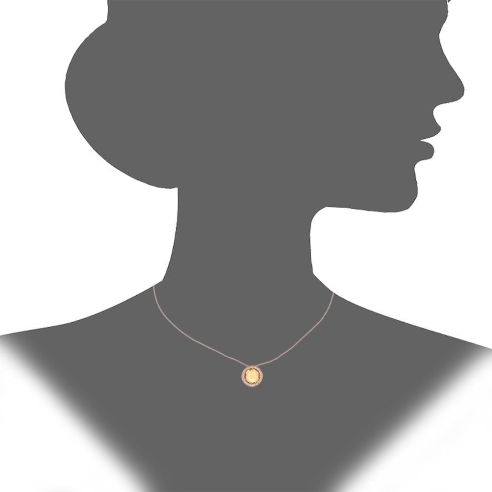 9ct Rose Gold 3.2ct Round Citrine and Diamond Necklace