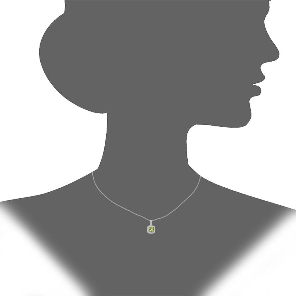 9ct White Gold Square Peridot and 0.10ct Diamond Pendant Necklace