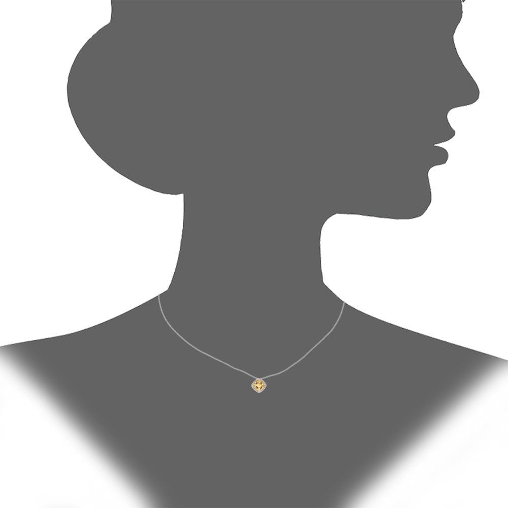 Cushion Citrine and Diamonds necklace in 9k White Gold