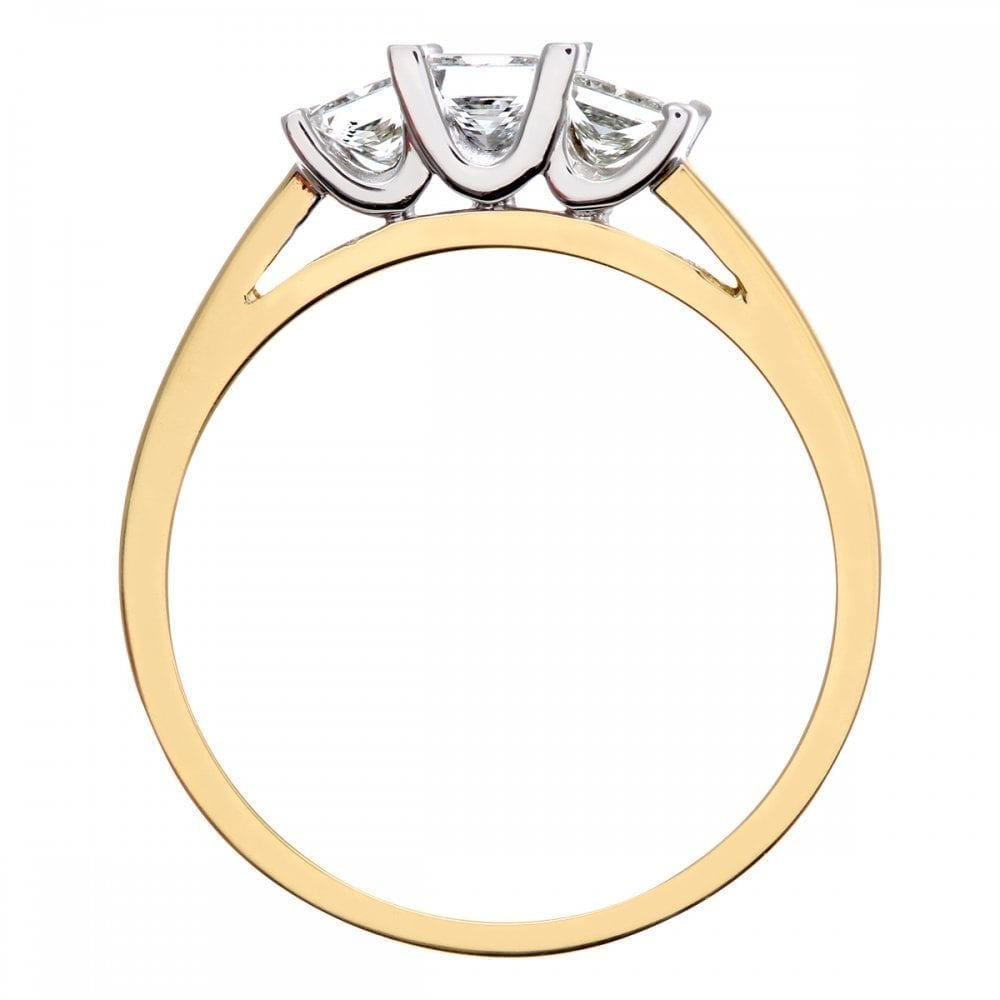 18ct Yellow Gold Trilogy Ring, J/I Certified 0.75ct Diamonds, Princess Cut