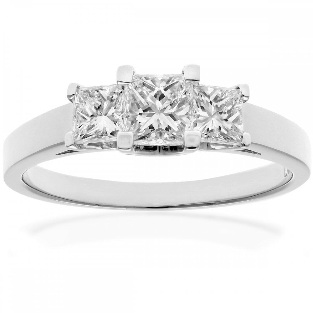 Platinum Trilogy Ring, J/I Certified 1ct Diamonds, Princess Cut
