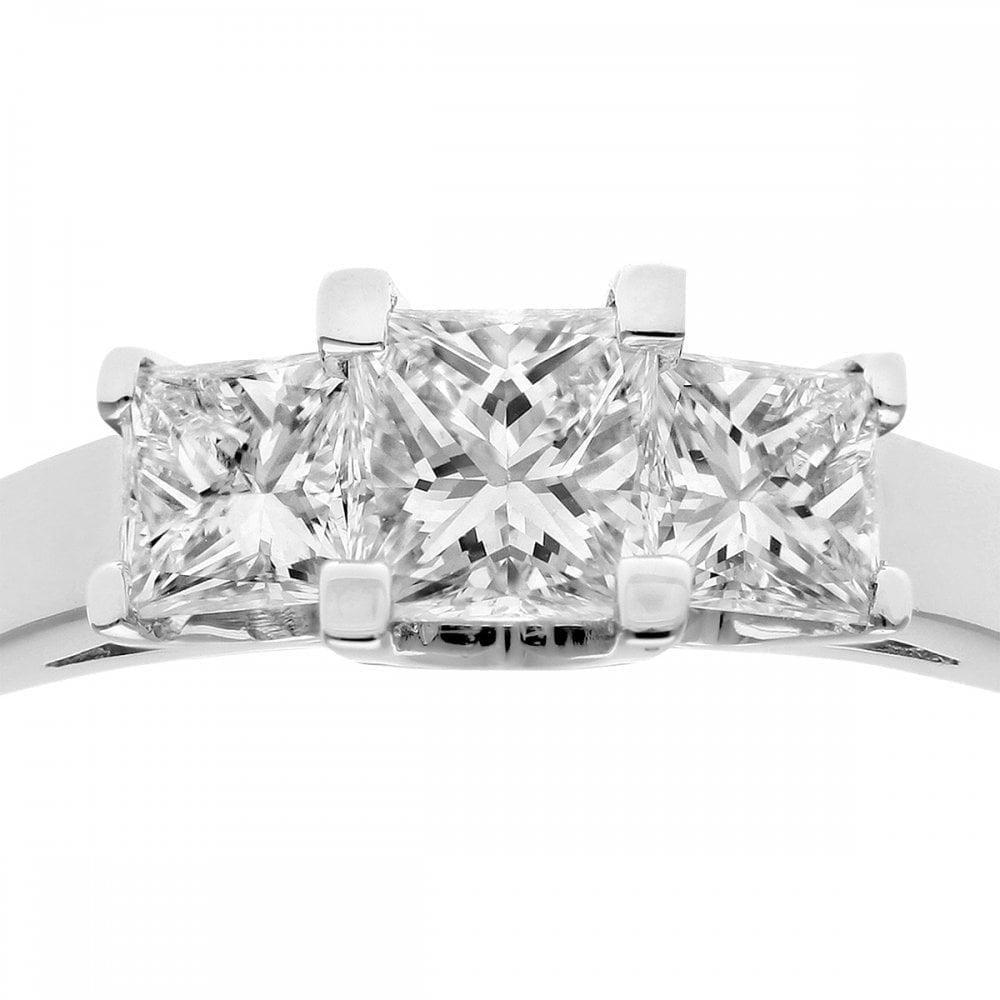 Platinum Trilogy Ring, J/I Certified 1ct Diamonds, Princess Cut