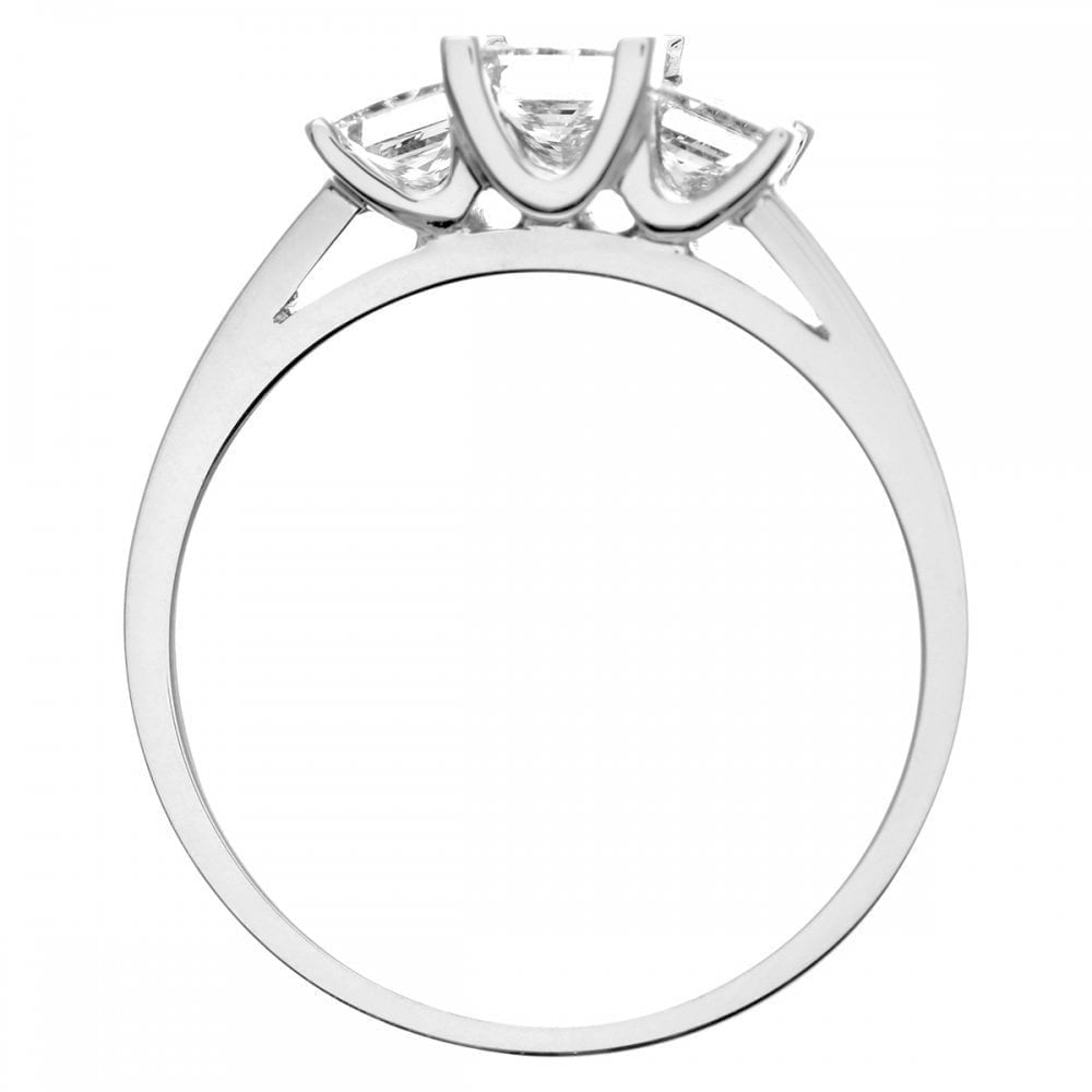 Platinum Trilogy Ring, J/I Certified 1ct Diamonds, Princess Cut